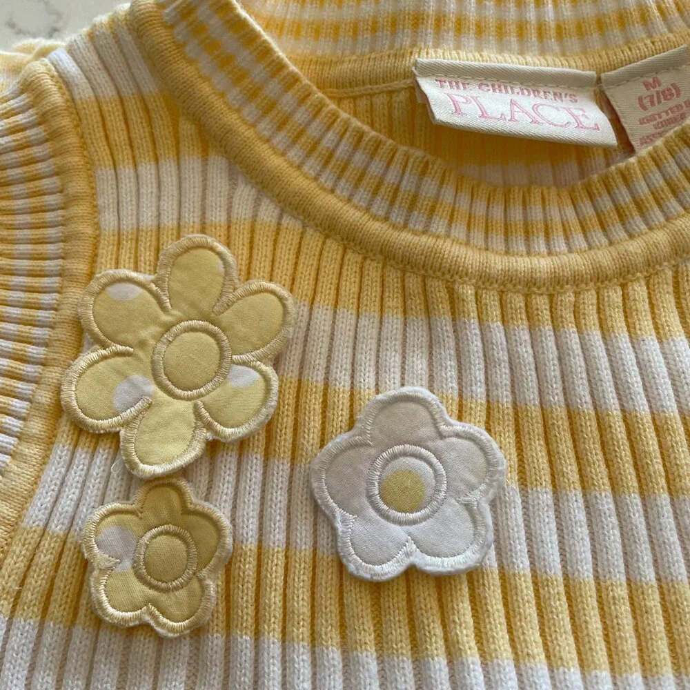 VTG 2000s Children's Place Yellow Striped Floral Knit Tank Top Size M 7/8